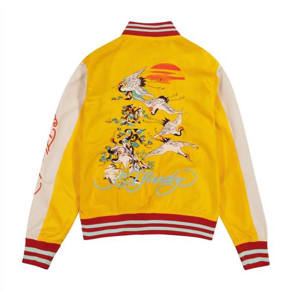 NEW ED HARDY women's koi cranes souvenir jacket in gold white - Picture 2 of 4